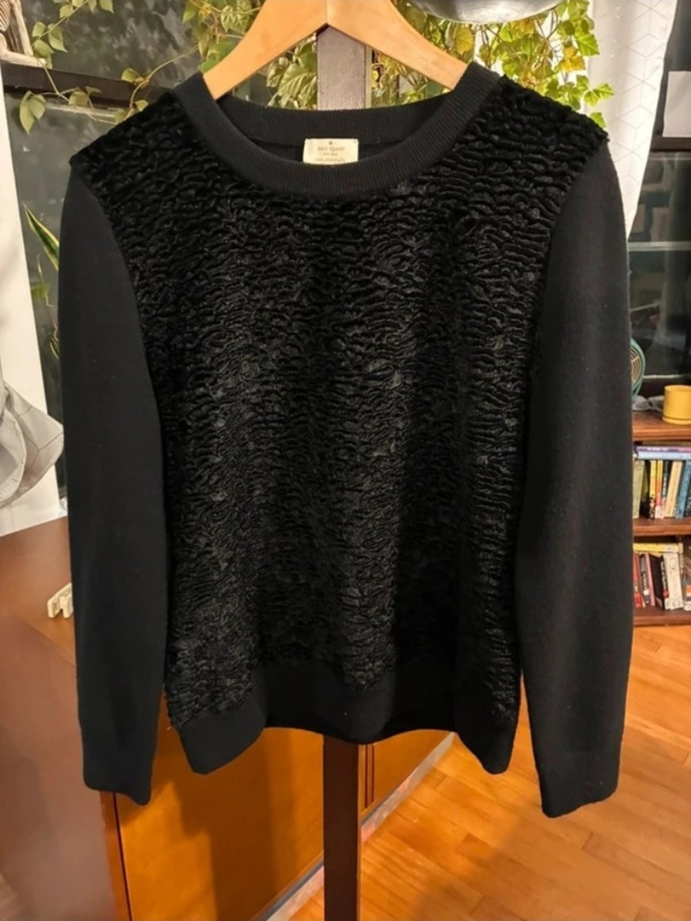 kate spade new york Patterned Crew Neck Sweater Black Medium